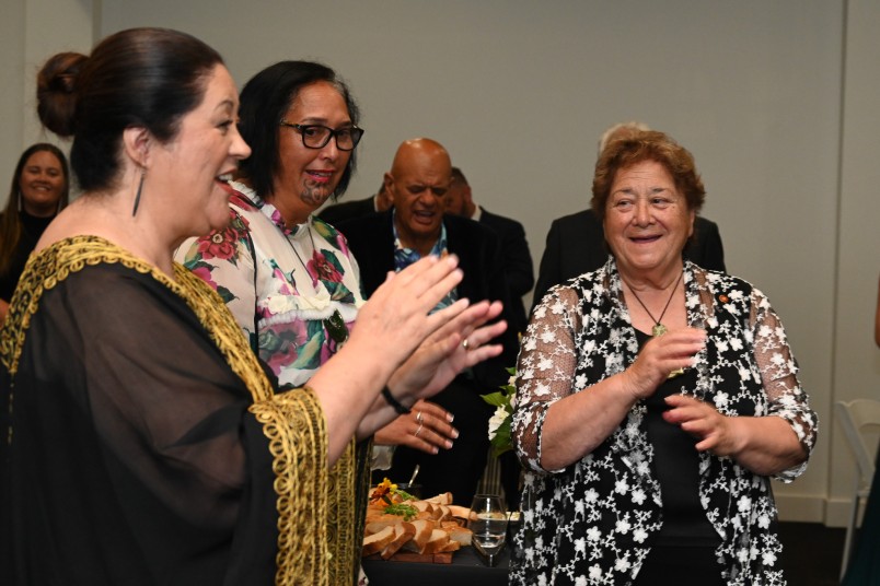 Dame Cindy and Government House Kuia Ranui Ngarimu enjoying waiata with iwi leaders