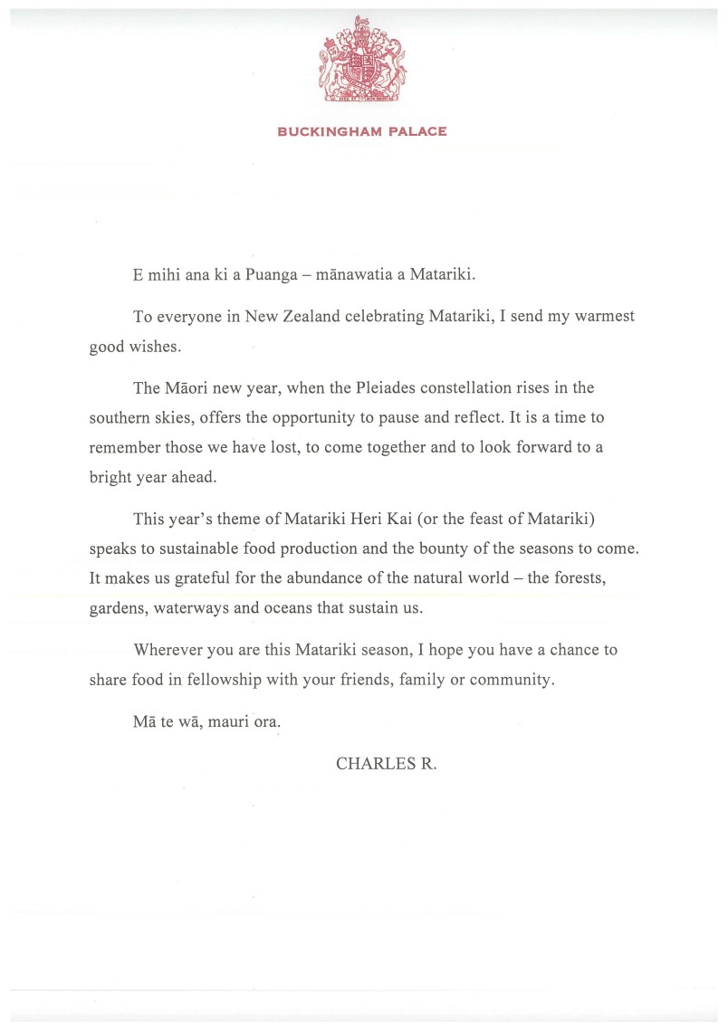 Charles R Matariki Message 2024 in English