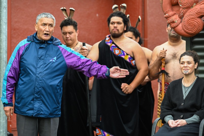 Waipatu kaumātua delivers the whaikōrero