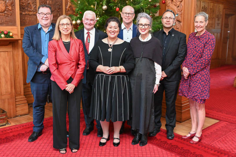 Dame Cindy and Dr Davies with the Vice-Chancellors of New Zealand's universities