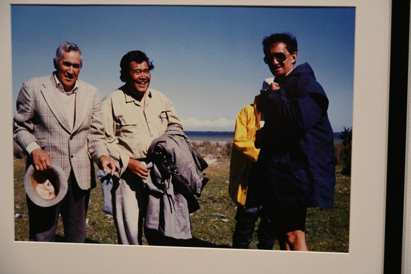 Exhibition photograph of Hon Matiu Rata and Tribunal members Monita Delemere and Eddie Jurie