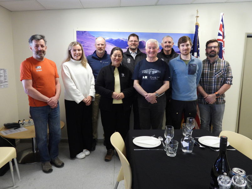 Dame Cindy and Dr Davies with staff from Scott Base.