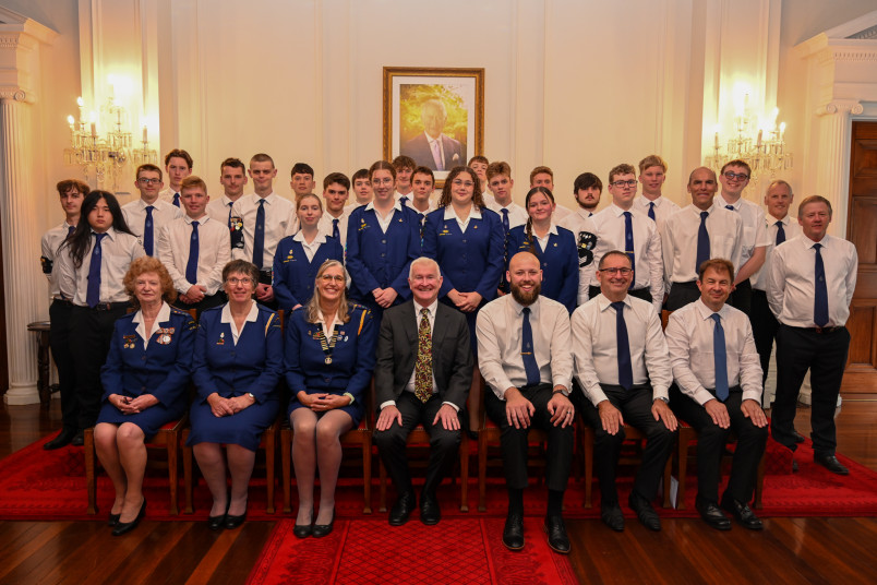 Members of the Girls' and Boys' Brigades with Dr Davies