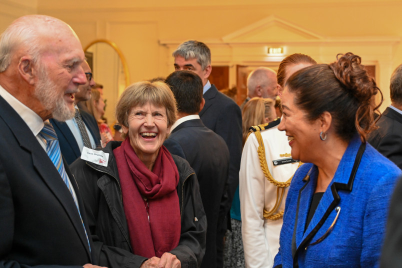 Dame Cindy speaks with guests at the Life Flight reception