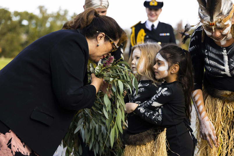 Dame Cindy at a Welcome to Country ceremony