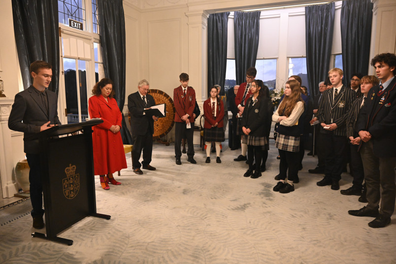 A student speaks at the Strengthening Democracy project event