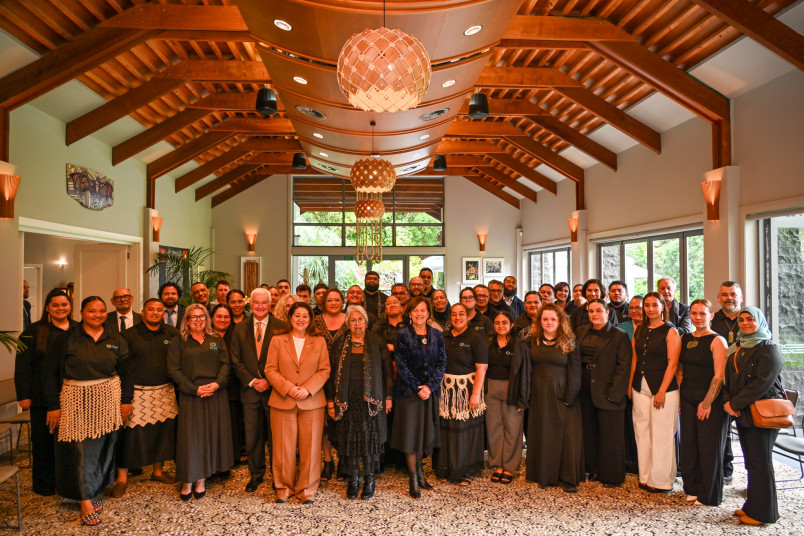 Dame Cindy and Dr Davies with Te Pā staff, volunteers and supporters