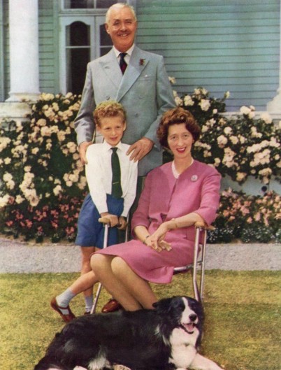 An image of the family of Sir Bernard Fergusson, Lady Laura Fergusson and son Geordie at Government House in Wellington in the early 1960s