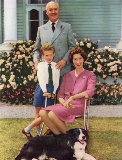 An image of the family of Sir Bernard Fergusson, Lady Laura Fergusson and son Geordie at Government House in Wellington in the early 1960s