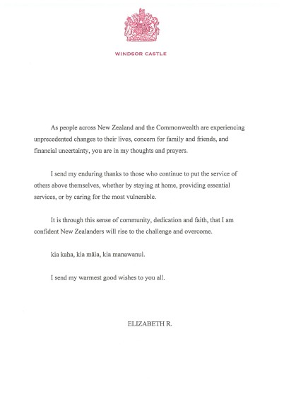 Image of a message from HM Queen Elizabeth II April 6 2020