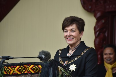 Dame Patsy speaking at Whangara Marae