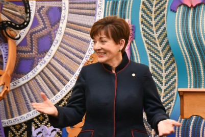 Dame Patsy speaking at Te Rau Aroha Marae