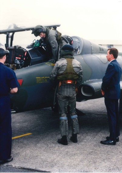 Dame Cath hopping in an Air Force plane 