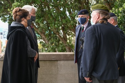 Dame Cindy Kiro and Dr Richard Davies meet with veterans after the Act of Remembrance