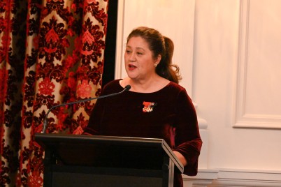 Dame Cindy speaking at the NZTrio 20th anniversary concert
