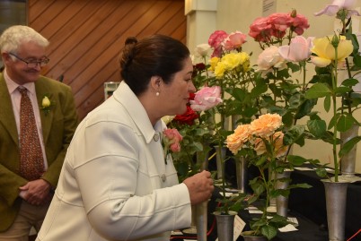 Dame Cindy with roses at the National Rose Show