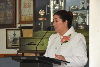 Dame Cindy speaking at Waitemata Rowing Club