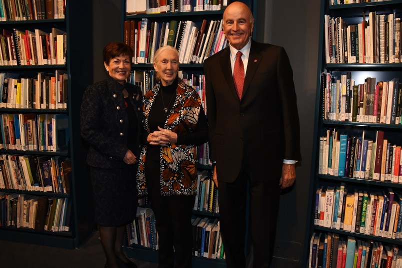 An image of Dame Patsy Reddy, Jane Goodall and Sir David Gascoigne