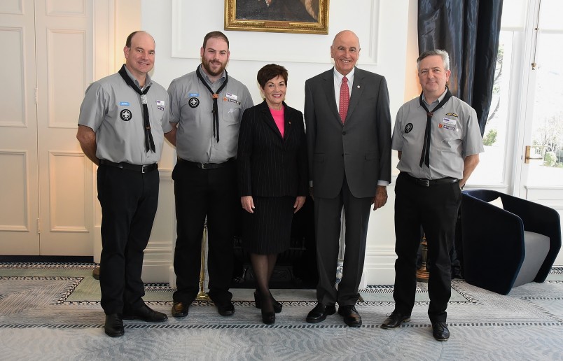 An image of Their Excellencies with the official party from Scouting NZ