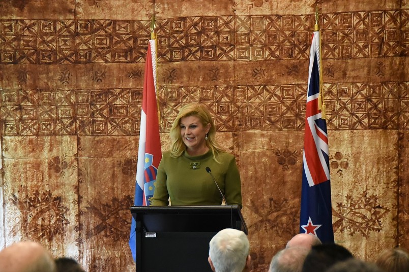 Image of President of the Republic of Croatia,Her Excellency Kolinda Grabar-Kitarovic speaking at the luncheon