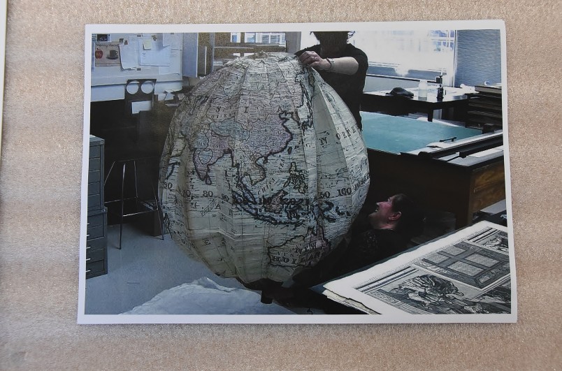 Image of a photo of the paper globe inflated