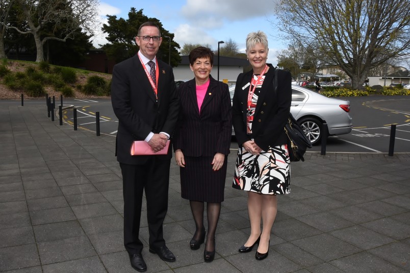 an image of Dame Patsy with Vice-Chancellor Neil Quigley and Professor Robyn Longhurst