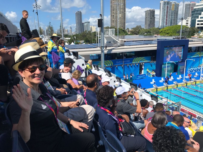 Dame Patsy poolside at the Commonwealth games on the Gold Coast