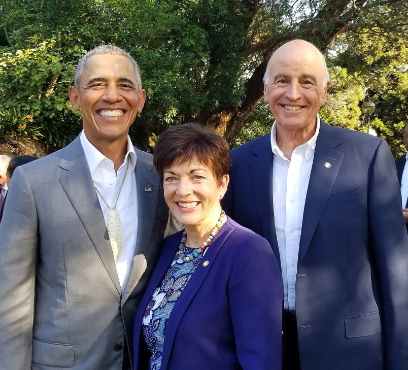 Image of Barack Obama with Dame Patsy and Sir David at Government House