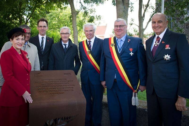 an image of Dame Patsy unveiled a centenary plinth in Featherston Square, Messines