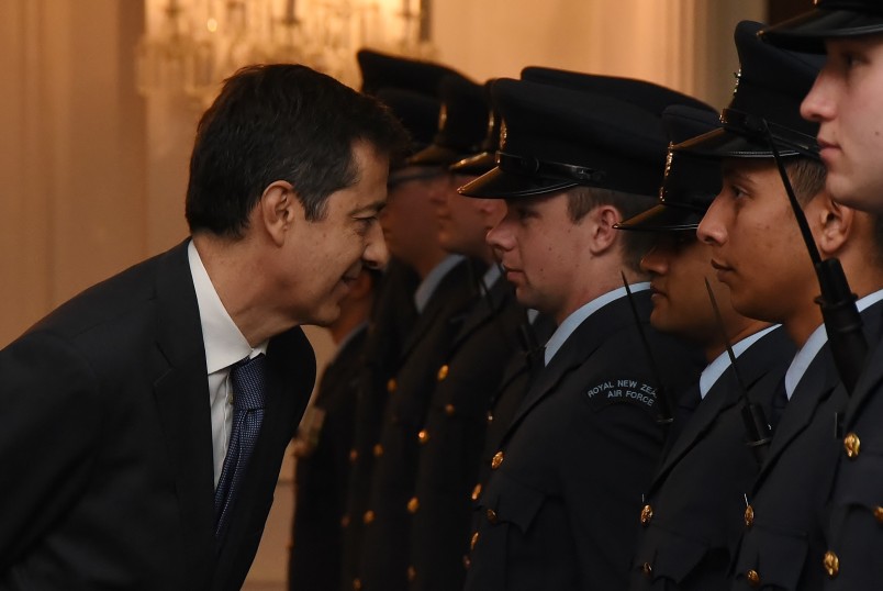 an image of HE Mr Fernando Curcio Ruigomez, the Ambassador of the Kingdom of Spain, in conversation with a member of the Guard of Honour