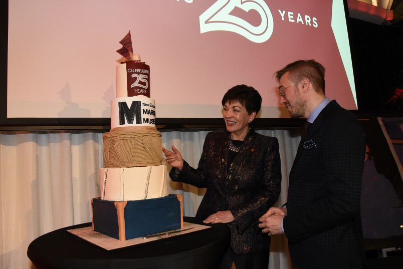 an image of Dame Patsy and Vincent Lipanovich with the Museum's birthday cake