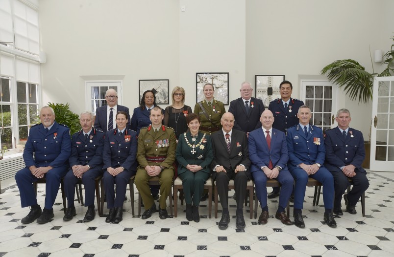 Image of Dame Patsy and Sir David with recipients from the services