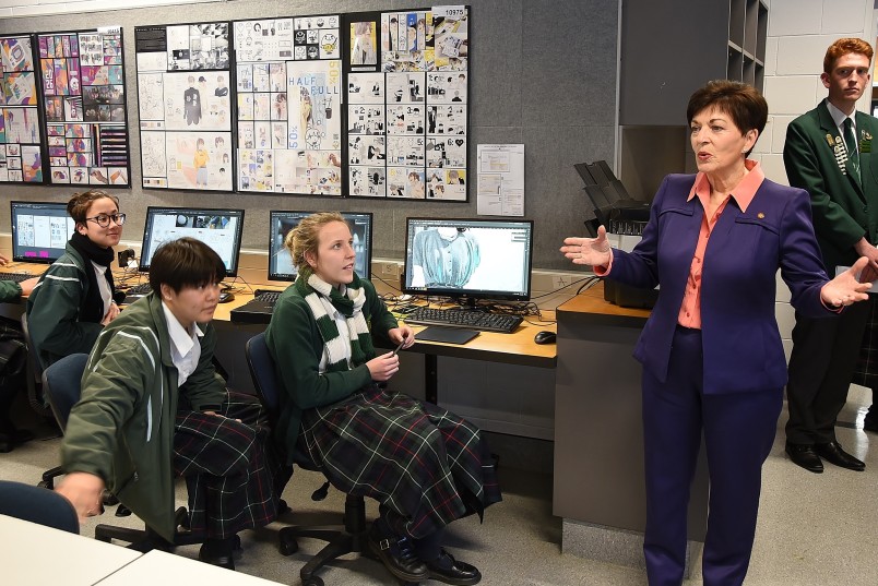 Image of Dame Patsy speaking to students