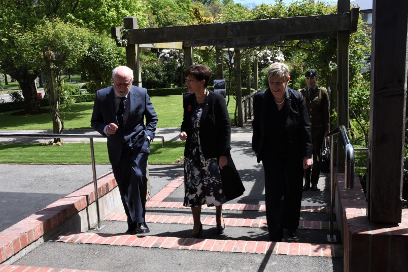 an image of Canon David Morrell, Dame Patsy and Hon Lianne Dalziel arriving at the re-opening ceremony