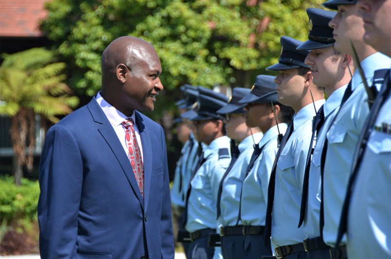 an image of HE Mr Frank Francis Bwalya inspecting the Guard of Honour