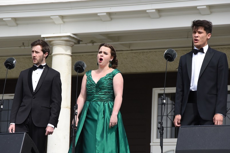 Image of NZ Opera Dame Malvina Major Emerging Artists Angus Simmons, Pasquale Orchard and Will King.