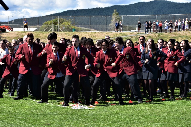 Some of the 1500 students performing a mass haka