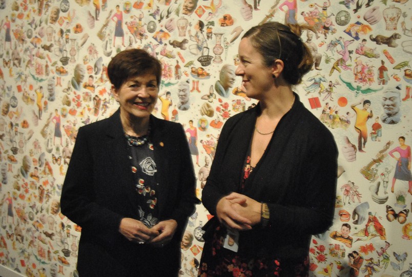 Image of Dame Patsy and Dr Rebecca Rice viewing 'Return to Skyland' - an art installation by Kerry Ann Lee