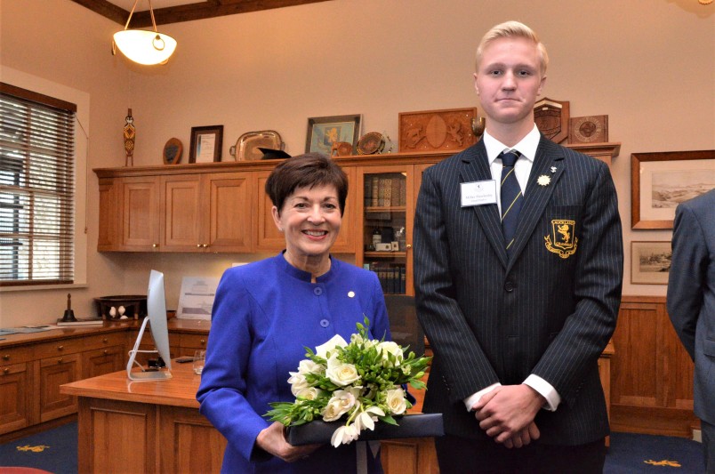 Dame Patsy and Auckland Grammar Head Boy, Miller Hawkesby