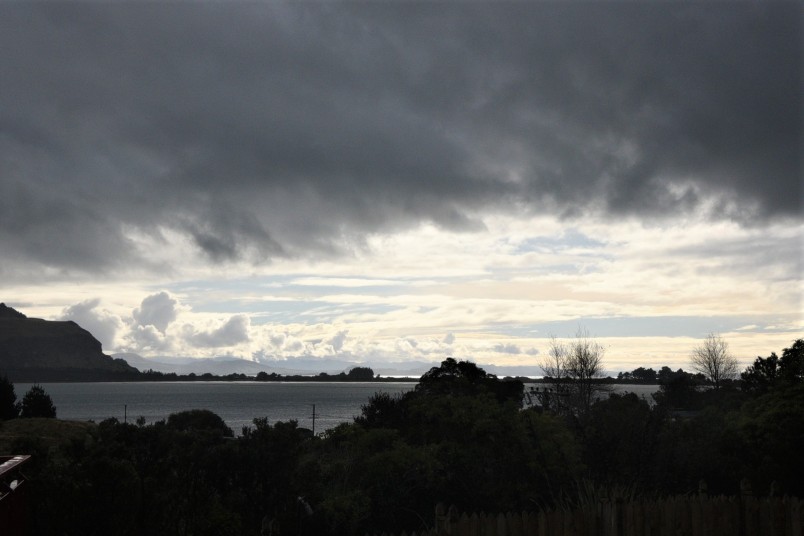 Looking from the marae across the harbour to Aramoana and beyond