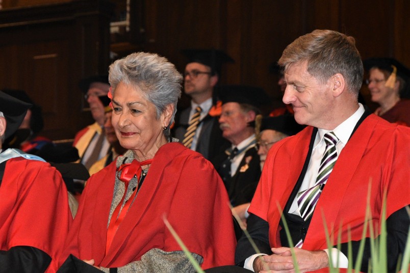 Dr Viopapa Annandale-Atherton and Sir Bill English, both Honorary Doctors of Law