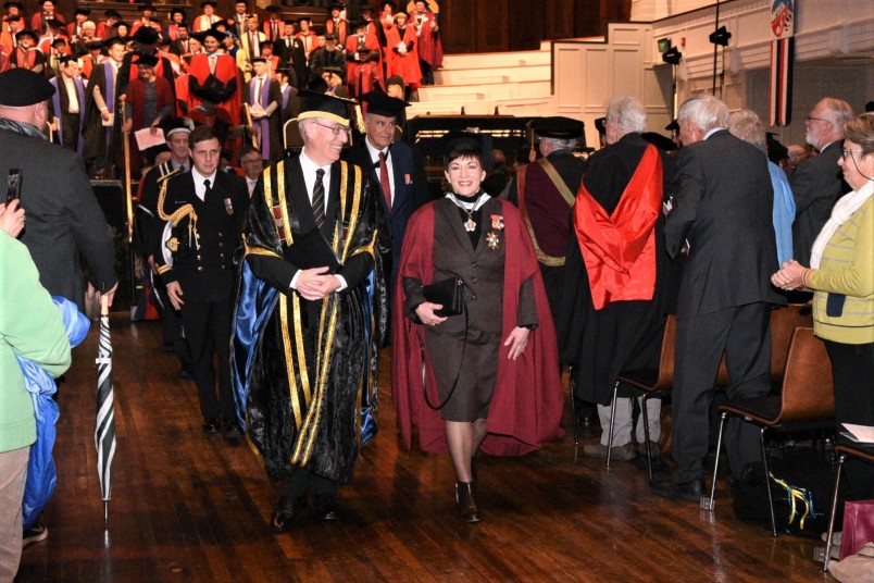 Dame Patsy and Chancellor Dr Royden Sommerville leading the procession