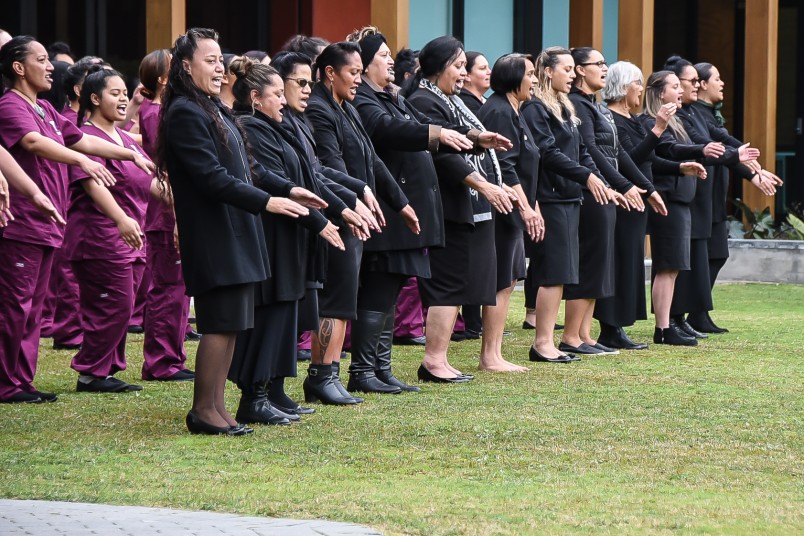 Image of students at the powhiri at Te Whare Wānanga o Awanuiārangi