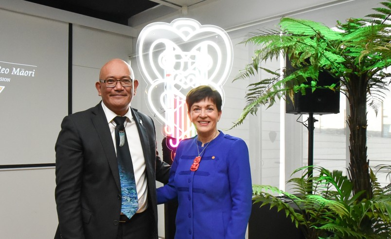 Dame Patsy with Ngahiwi Apanui, Chief Executive of Te Taura Whiri i te Reo Maori