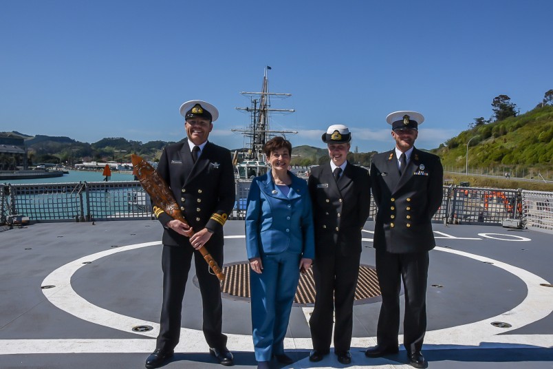 Dame Patsy on the flight deck of HMNZS Otago