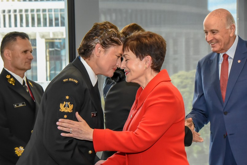 Dame Patsy greeting Defence personnel