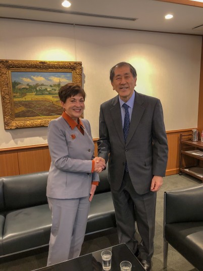 Dame Patsy meeting the President of Waseda University, Aiji Tanaka