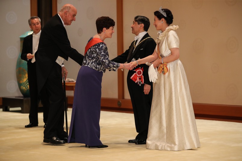 Dame Patsy and Sir David meeting Emperor Naruhito and Empress Masako