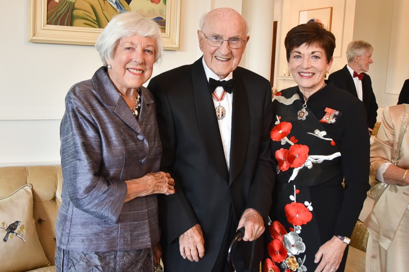 Image of Dame Patsy with Professor Sir Lloyd Geering and Lady Geering