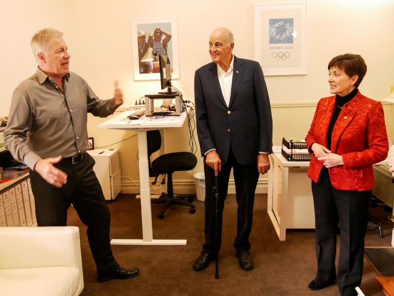 Image of Dame Patsy and Sir David with Education Manager Rob Page
